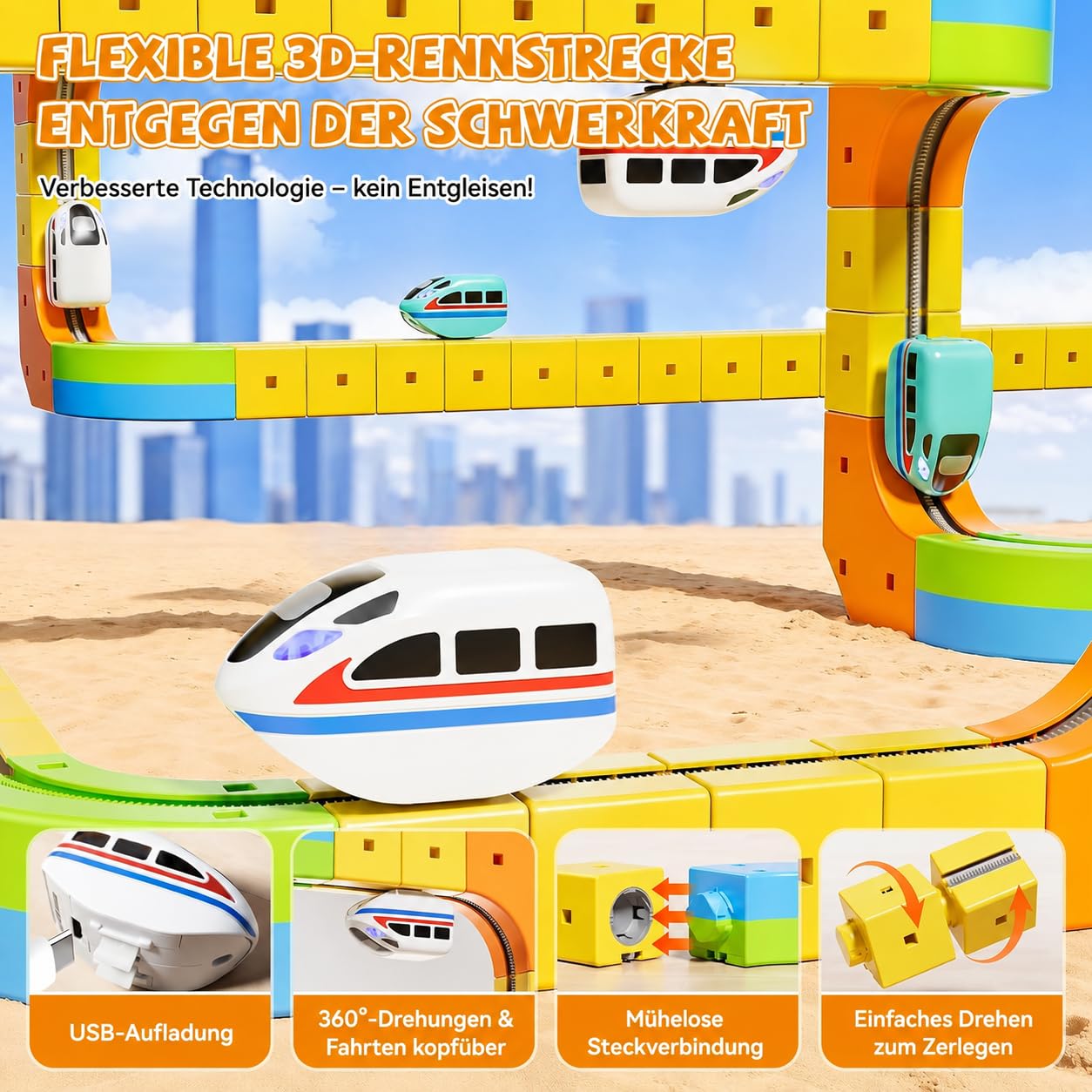 Umikk Click Rail Electric Train Set, 88 PCS Magic Rail Track (88 pièces) | Cube Track flexible DIY avec conduite anti-gravitation, jouet éducatif STEM pour garçons et filles à partir de 3 ans