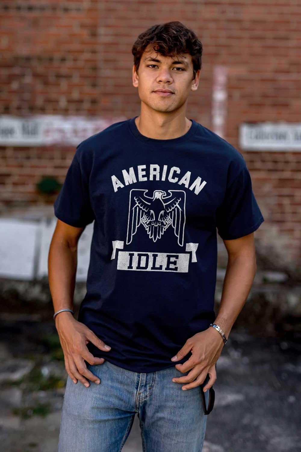 American Idle Bald Eagle Patriotic Graphic T Shirt Men or Women Medium Navy image 5 of 6 B0DDVPY326