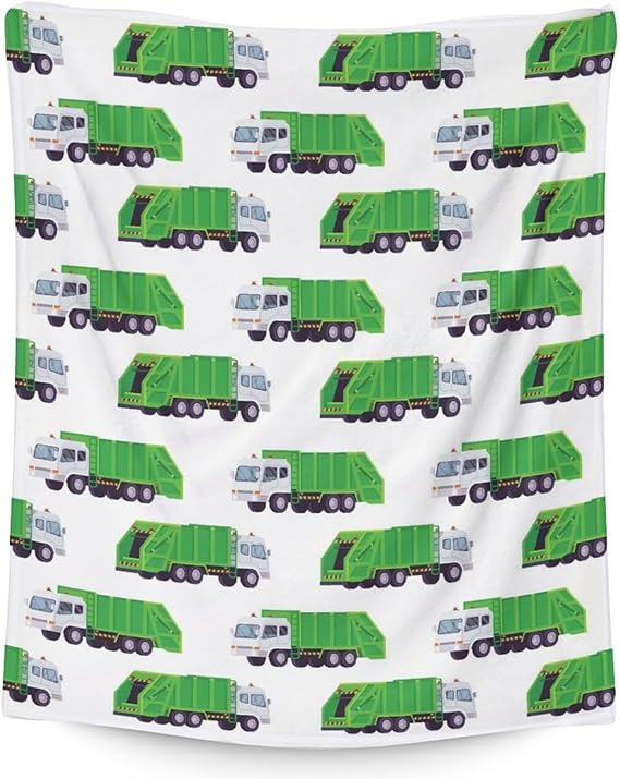 Mercuryelf Garbage Truck Blanket Gift - 40x50 Inches Modern Throw Blankets for Boys - White Soft, Fuzzy & Warm Throws for Travel, Office
