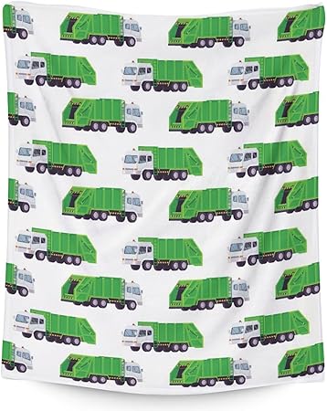 Mercuryelf Garbage Truck Blanket Gift - 40x50 Inches Modern Throw Blankets for Boys - White Soft, Fuzzy & Warm Throws for Travel, Office