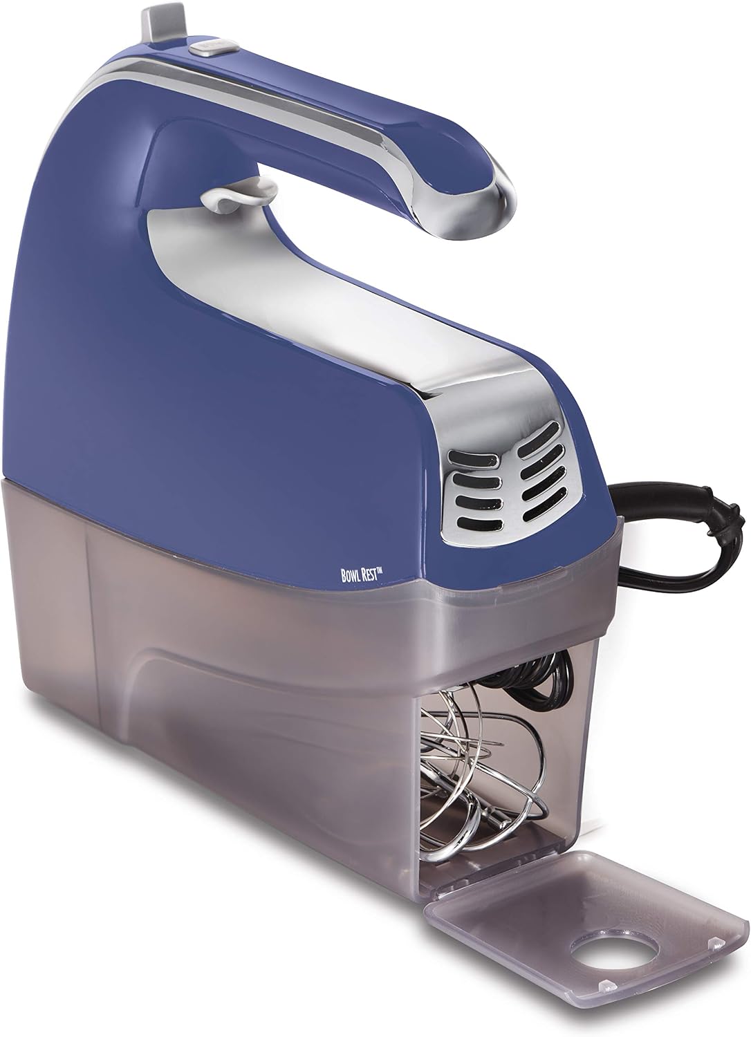 Hamilton Beach Electric Hand Mixer, 6-Speed, with Snap-On Case, Twisted Wire Beaters, Milkshake Rod, Dough Hook, Whisk, Blue (62622)