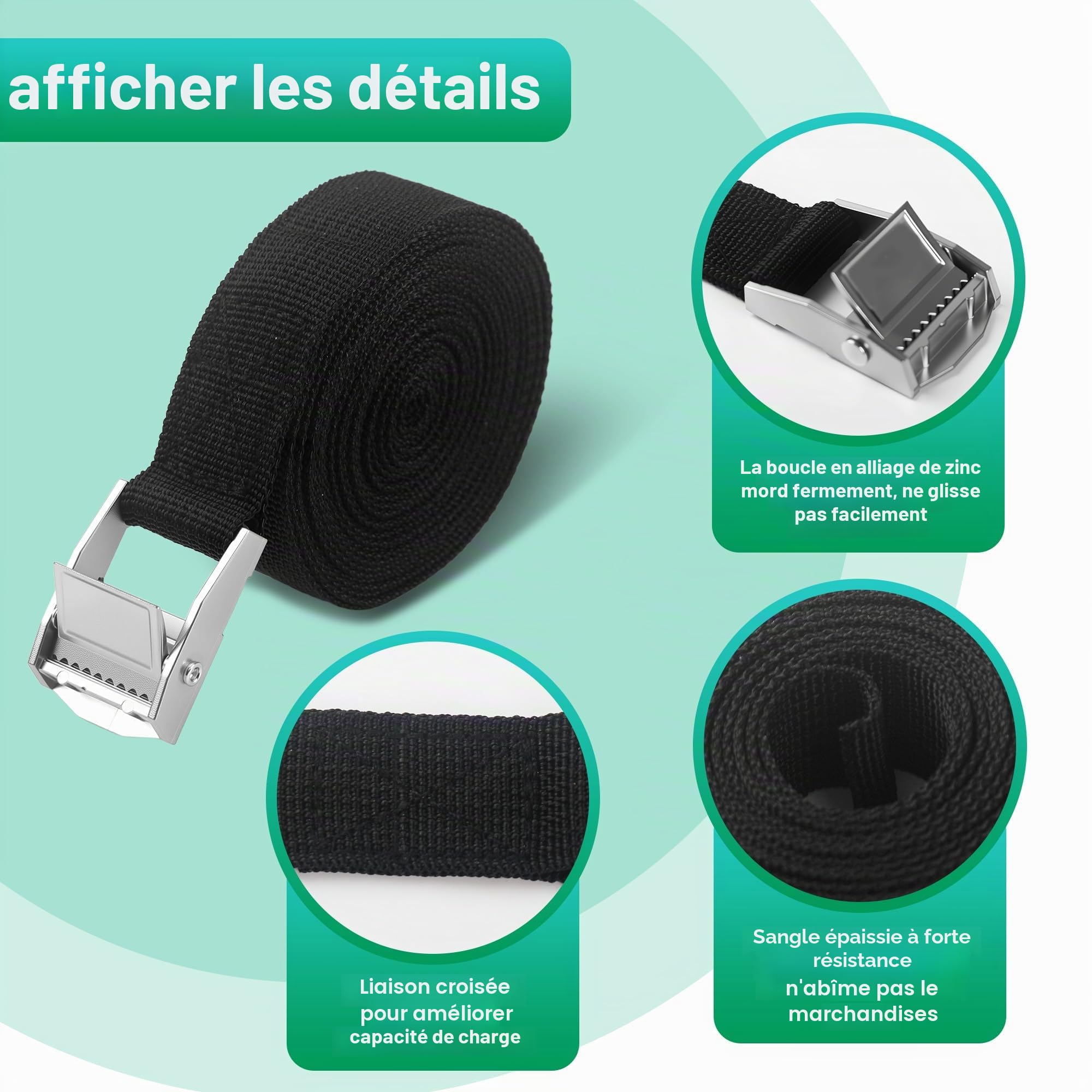 10 PCS 4m Sangle d'Arrimage,Sangle de Serrage,Noir,Sangle Porte Velo avec Boucle de Fermeture,adapté aux camionnettes,pour la Fixation de Motos/fourgonnettes/Porte-vélos/Bagages
