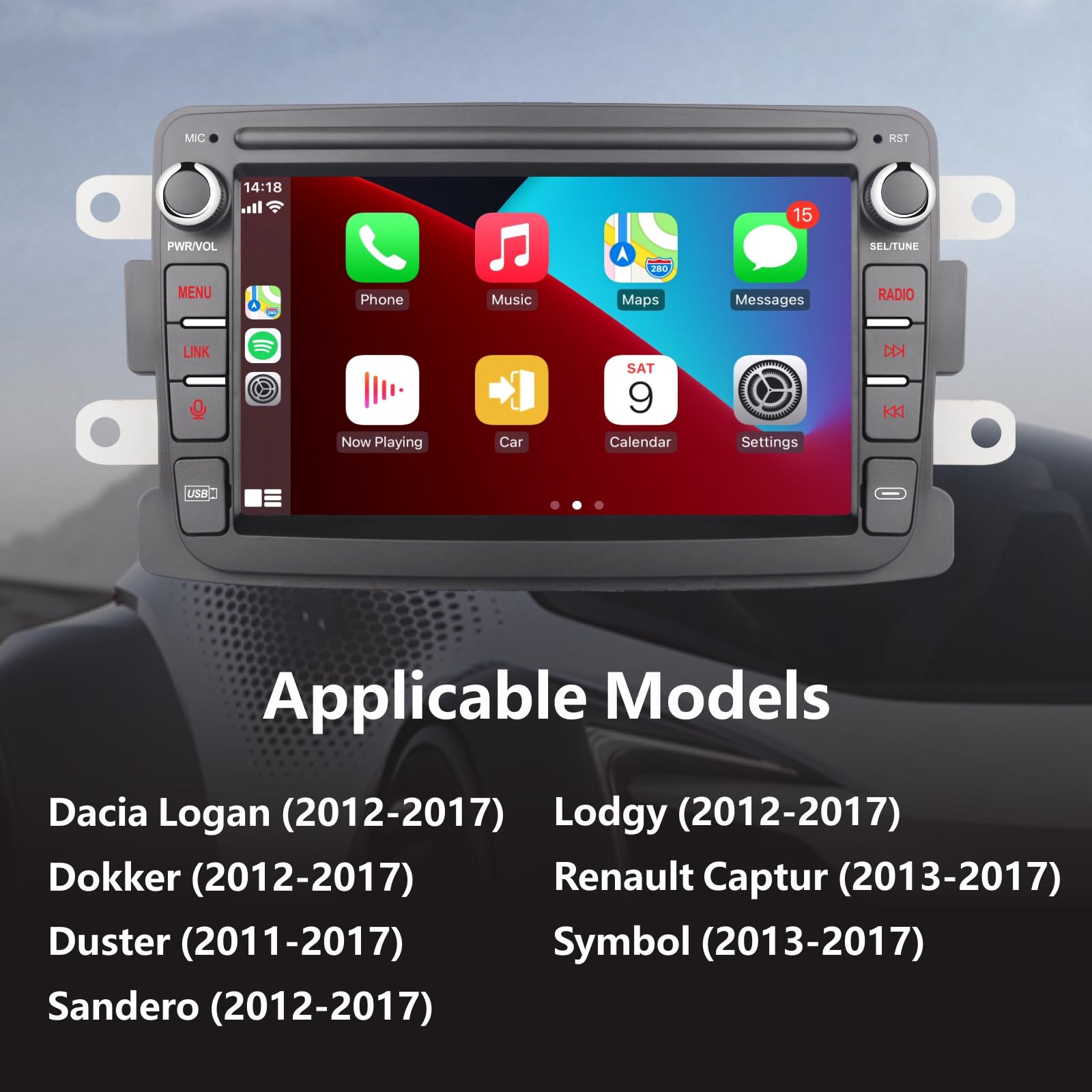 YZKONG Autoradio per Renault Dacia Duster Sandero Logan Dokker Capture con wireless CarPlay Android Auto 7-Zoll Touchscreen multimédia Player Radio Bluetooth/RDS/FM/AM/Mirror Link