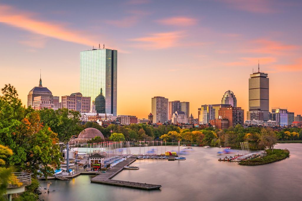 Boston Massachusetts Harbor Buildings Skyline Photo Cool Wall Art Print Poster 36x24