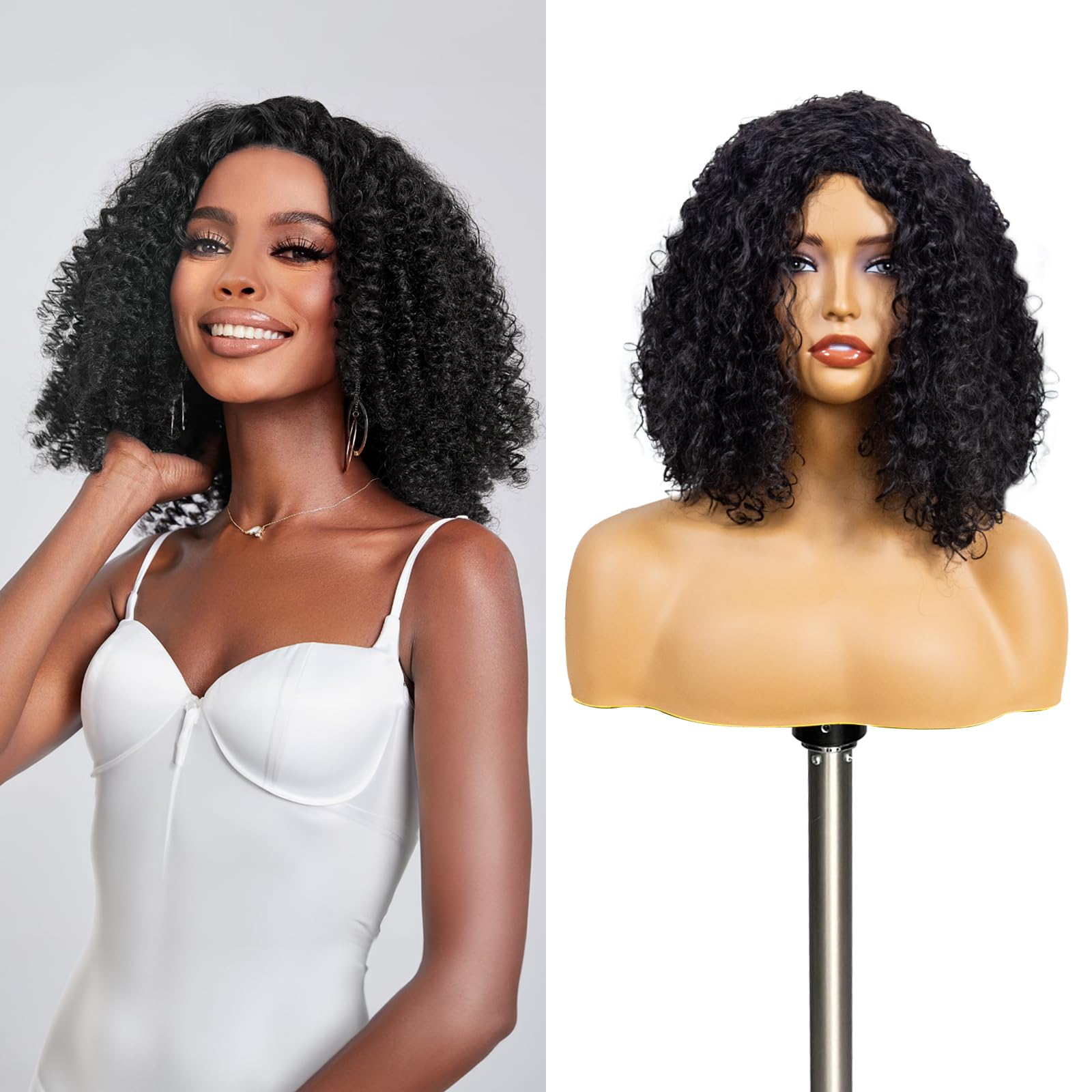 Ginger Wigs with Bangs, 20 inch Long Synthetic Wig, Bright Heat Resistant Body Wave Wigs for Women,Adjustable Bangs Length Natural Curly Wigs for Cosplay Halloween Wigs (Black curly)