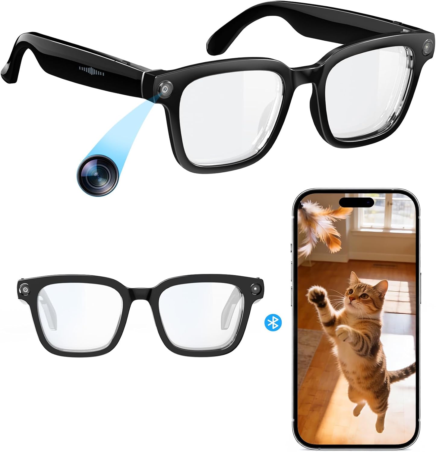 Smart-Glasses with Camera and Audio, 8MP HD Camera Blue-Light Glasses for Men Women, 1080P Video Recording AI Glasses, Real Time Translation, Voice Assistant