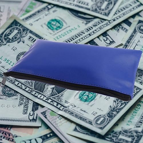 Miniatura 7 de 15 bolsas de dinero para depósitos bancarios de cuero sintético de vinilo azul con cremallera, bolsas de monedas, para dinero en efectivo, 11 x 6