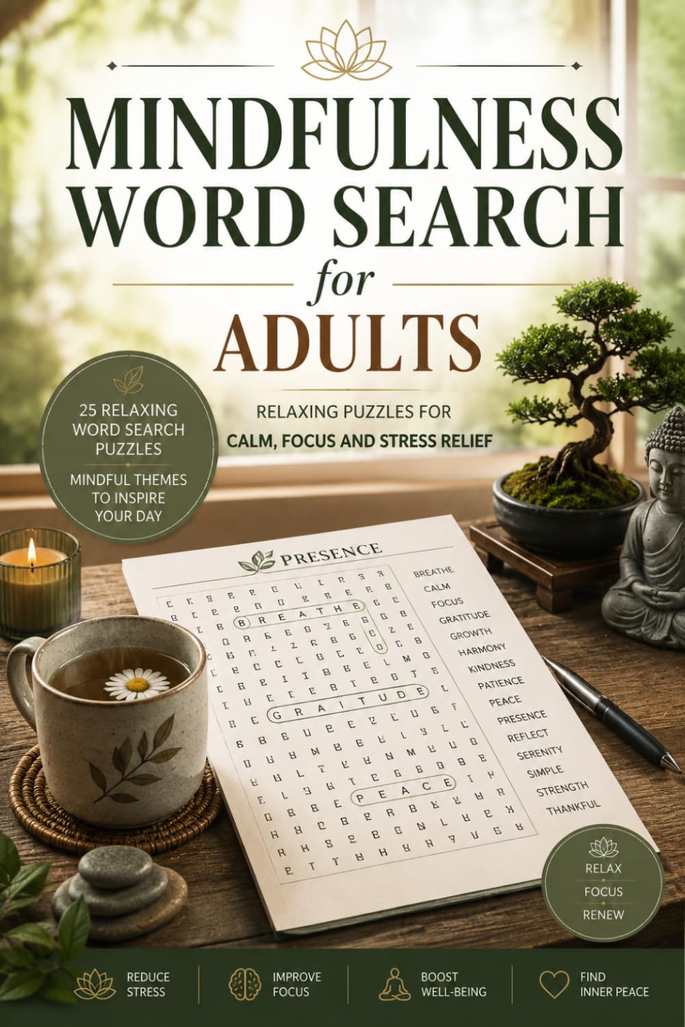 Mindfulness Word Search for Adults Relaxing Puzzles for Calm, Focus and Stress Relief