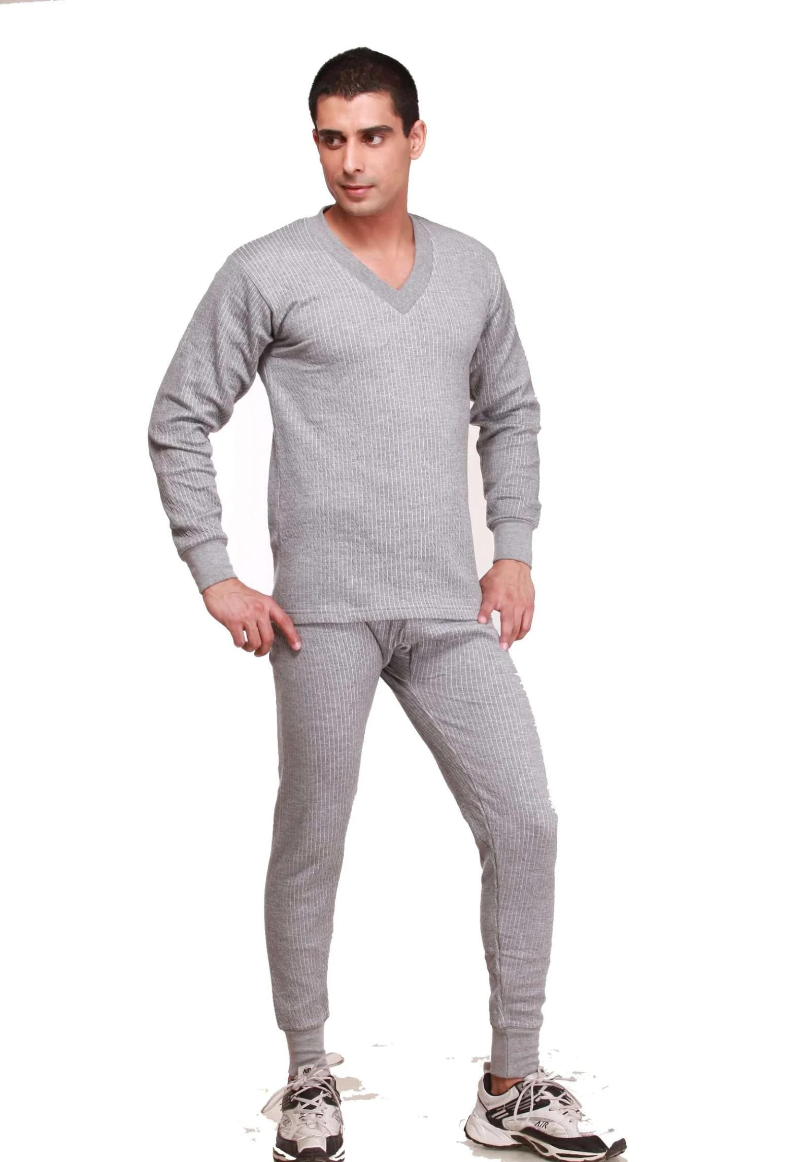 Full Sleeves Thermal Top and Lower Set Winter Wear Round Neck Full Sleeves Solid Thermal Top and Lower Set Body Warmer Size XXL Grey-image-1