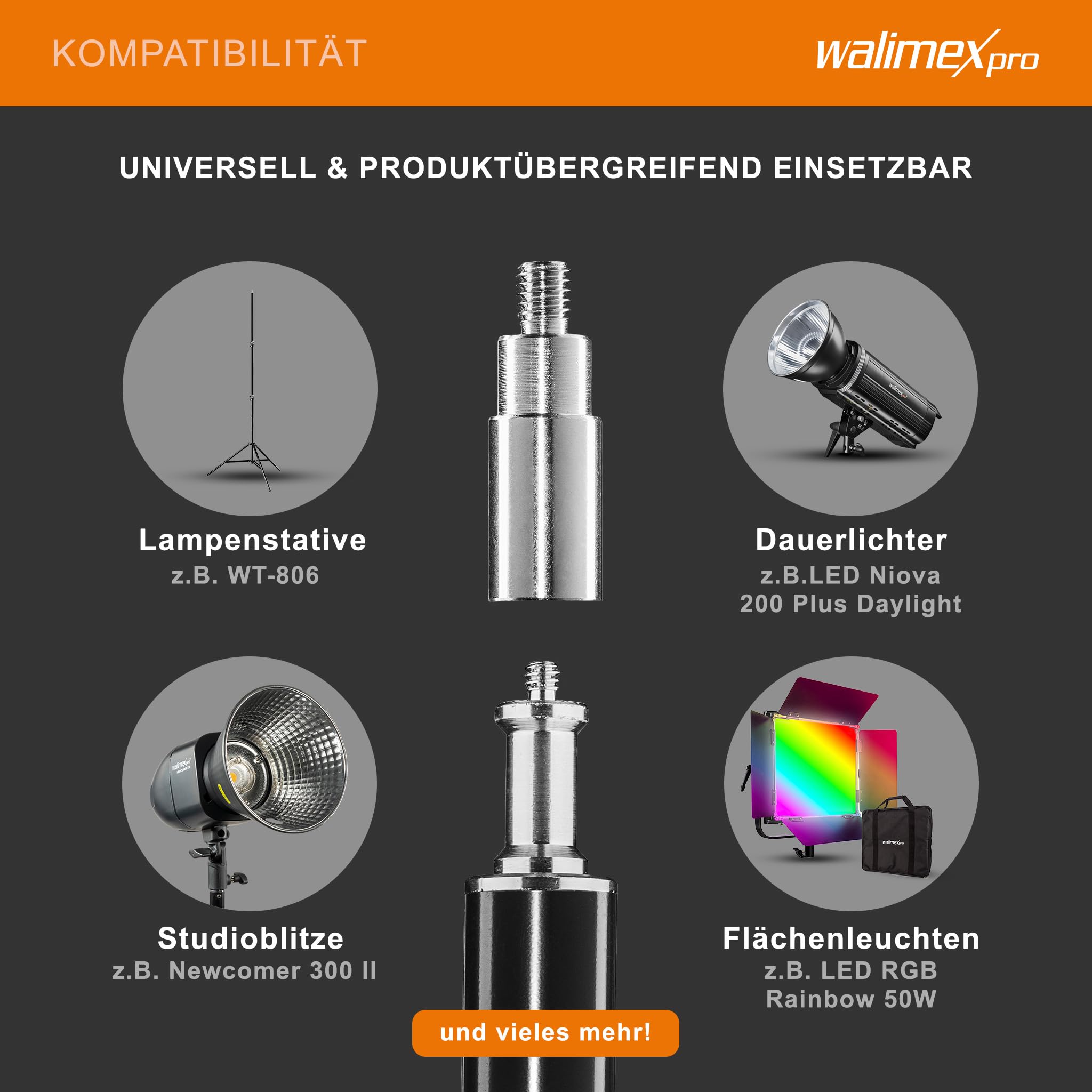 Walimex pro Galgen für Lampenstativ ausziehbar 70 bis 183 cm, Boom Arm neiggbar und bis 5 kg belastbar, 5/8 Zoll Spigot, Auslegearm ideal für Softboxen, Reflektoren, Schirme oder Mikrofone