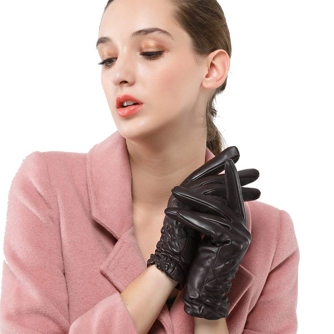 Rękawiczki Damskie Dla Dorosłych Rękawiczki Damskie Zimowe Ciepłe Proste Z Ekranem Dotykowym Moda Glamorous Rękawiczki Skórzane Rękawiczki/Kbrown-2/L