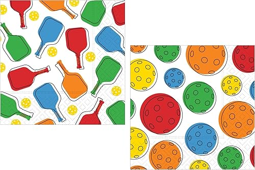 Servilletas de fiesta de pickleball 40 unidades - 2 paquetes de servilletas de cóctel de 3 capas de 20 quilates en 2 diseños