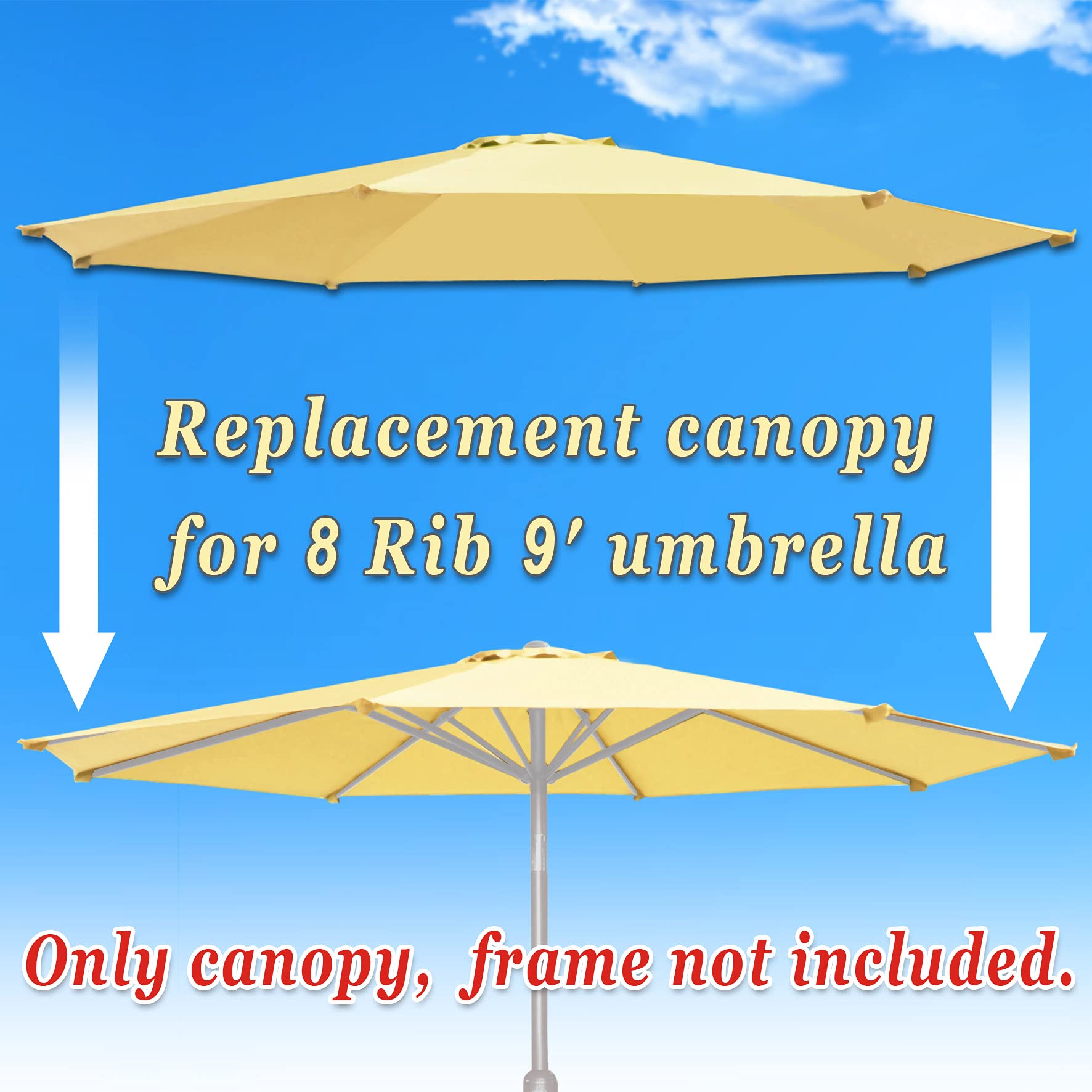 Strong Camel Replacement Patio Umbrella Canopy Cover for 9ft 8 Ribs Umbrella beige