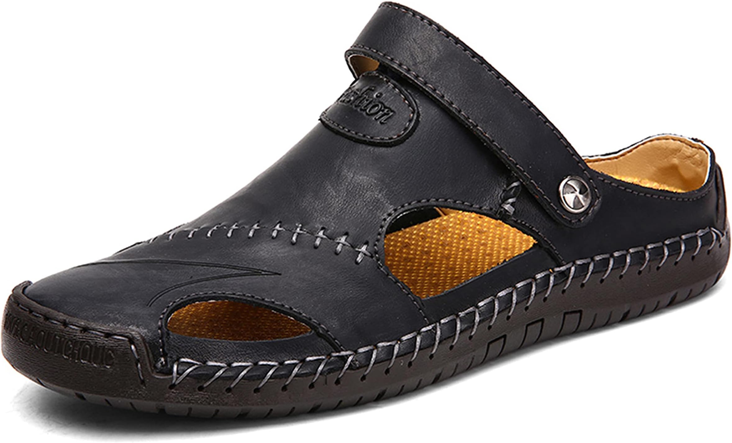 Men's Leather Hollow Athletic Sandals Slip-on Roman Casual Shoes