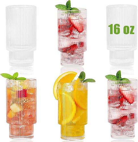 Vasos de cristal acanalados vintage 11 onzas de cristal vintage apilables estilo origami vasos de vidrio con rayas verticales estriadas vasos de