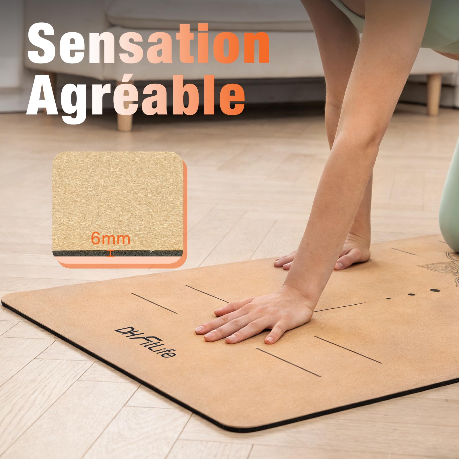 DH FitLife Tapis de yoga en liège antidérapant en caoutchouc naturel - Prêt à l'emploi - Facile à nettoyer - Tapis de sport, de fitness et de gymnastique de qualité supérieure pour yoga, pilates et