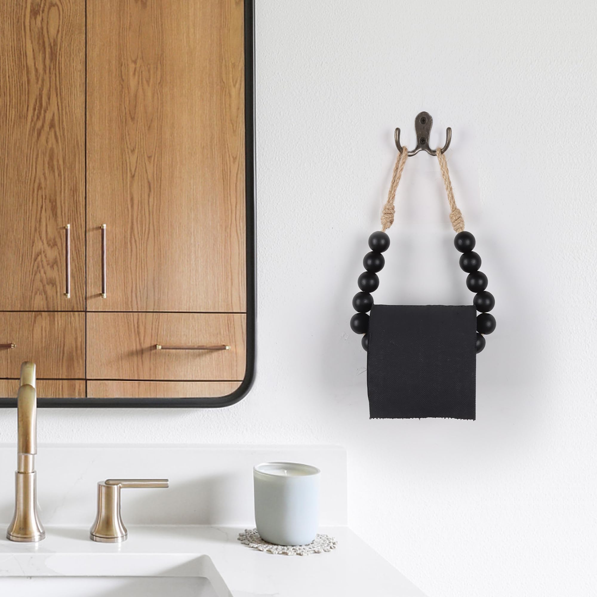 Toilet Paper Holder Wood Bead Toilet Paper Roll Holder, Black — Amazon image 2