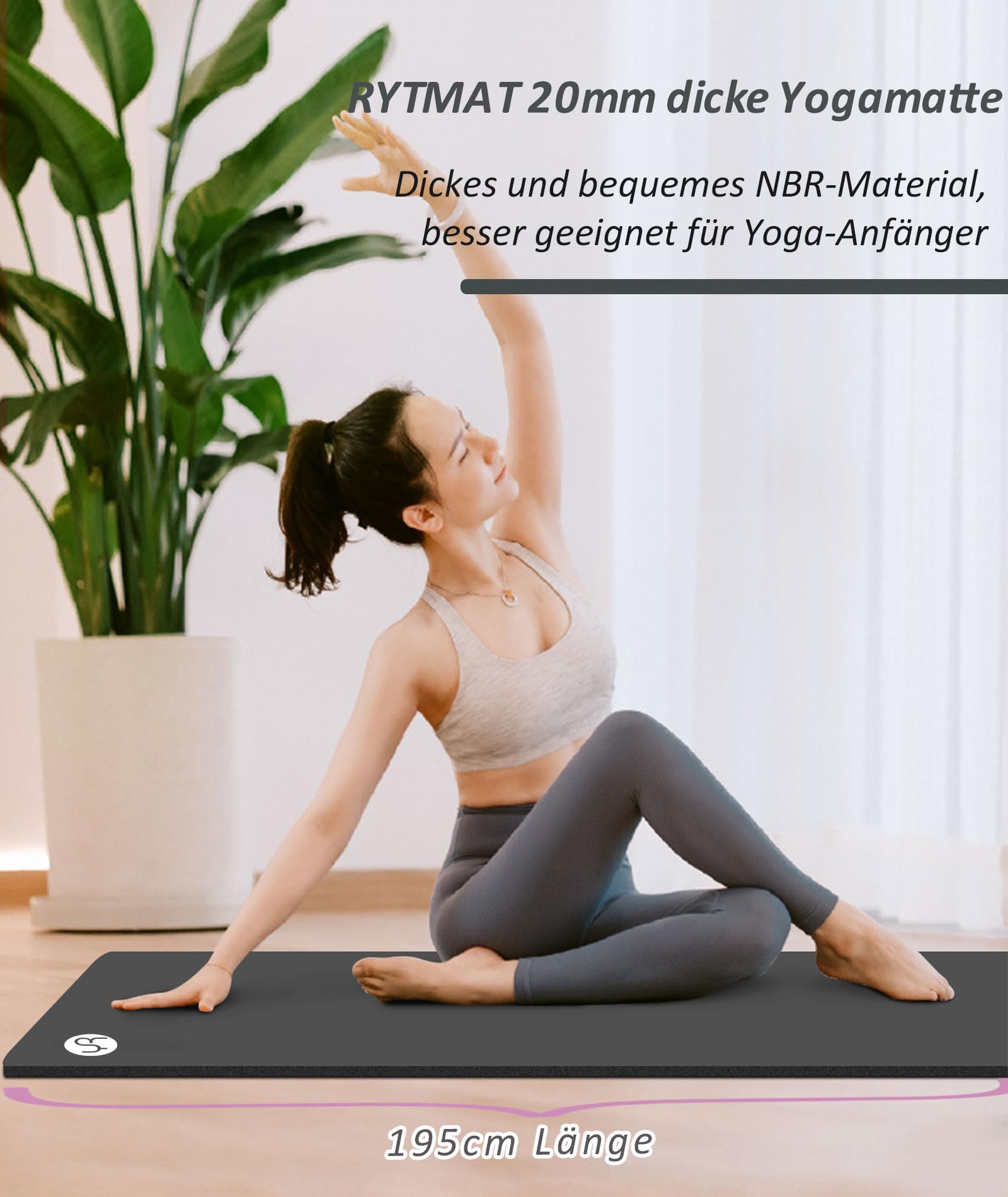 Yogamatte 195×61cm 20mm Dicke Fitness Matte NBR Gymnastikmatte | Extra Dick, für Pilates Gym Workout Zuhause, mit Tragetasche