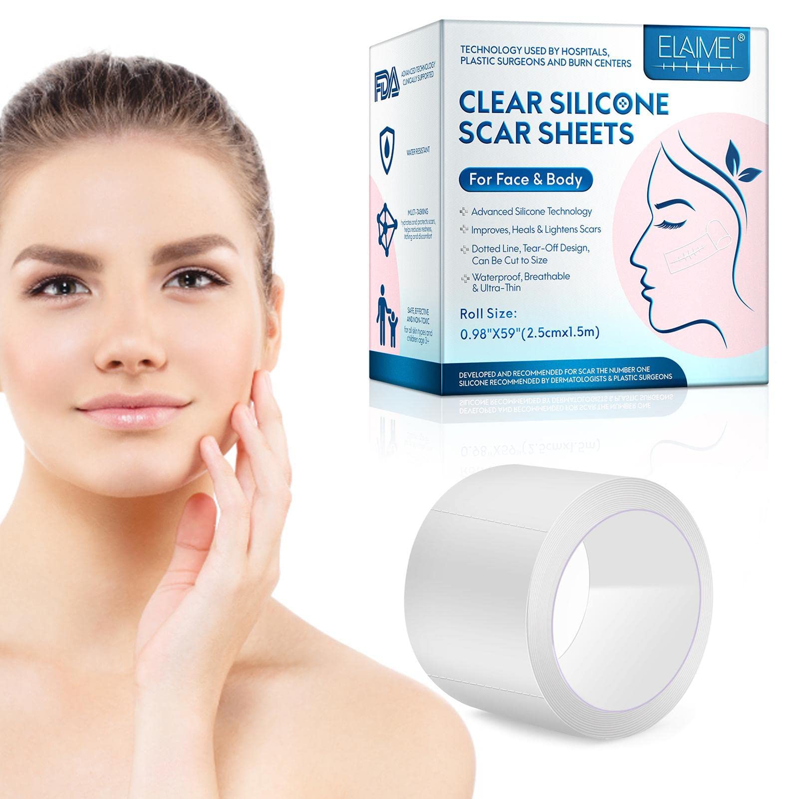 Backlight Single Attribute Silicone Scar Sheets | Tummy Tuck Silicone Scar Tape | Scar Remover Silicone Tape, Scar Silicone Strips Reusable, Washable, Reusable Scars Remover