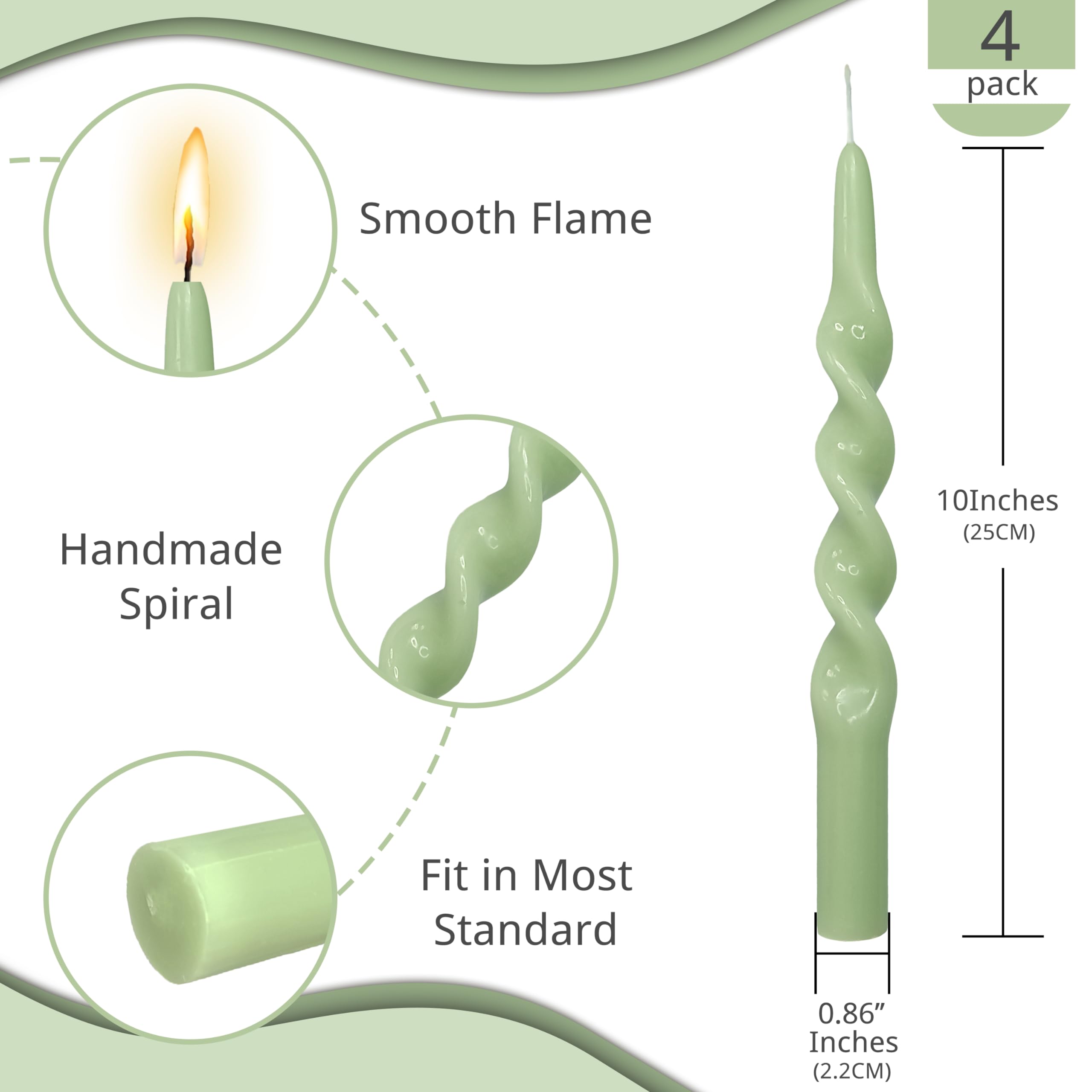 Candele Coniche A Spirale Verdi 25 Cm – 4 Pezzi – Senza Gocce E Inodore Per Matrimoni E Cene - 3