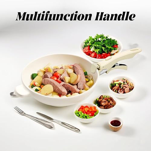 Miniatura 8 de Juego de utensilios de cocina con mango desmontable, paquete de 2 ollas y sartenes, asas de repuesto, resistentes al calor y agarre ergonómico,