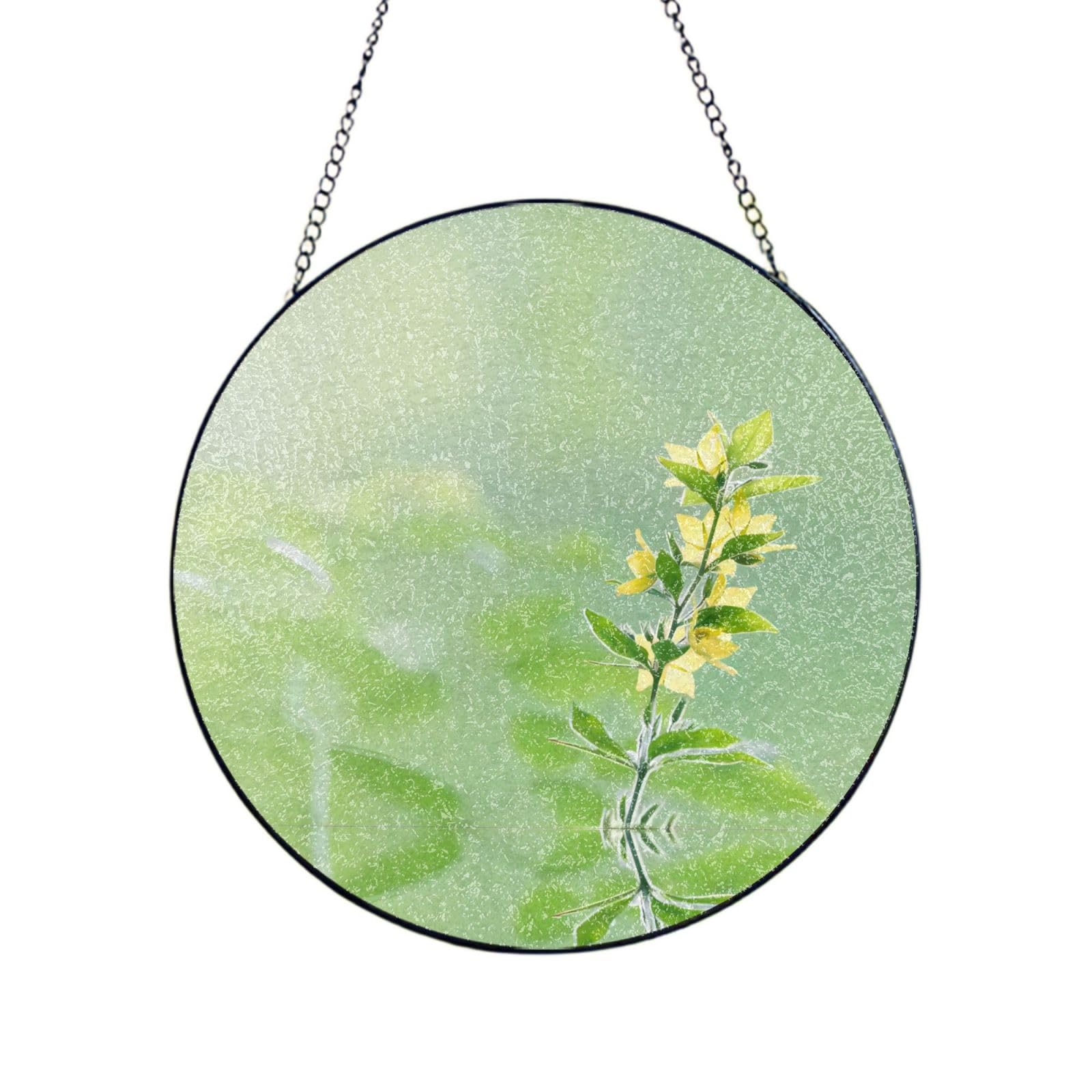 Phayah Blooming Yellow Flower Print Glass Window Hanging Sun Catchers Suncatcher Decor For Birthday For Home Garden Porch 10in（25cm）