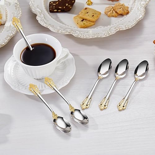 Miniatura 7 de KEAWELL Lujoso juego de cucharas de espresso de 5.1 pulgadas, 6 piezas, mini cuchara de café, acero inoxidable 1810, diseño magnífico con acabado