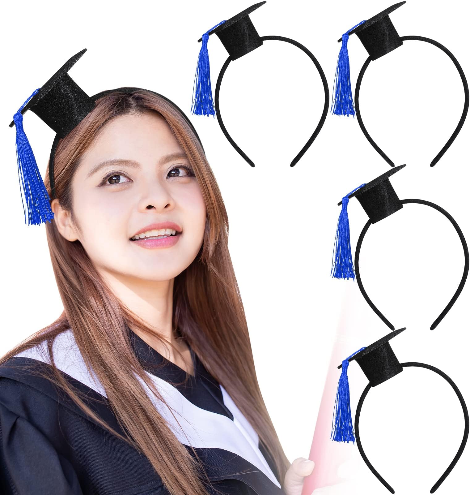 Graduation Hat Headband 4 Pieces Mini Bachelor Cap Headband for 2022 Graduation Decorations