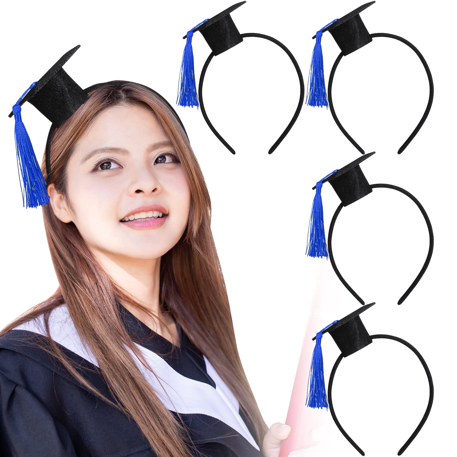 Graduation Hat Headband 4 Pieces Mini Bachelor Cap Headband for 2022 Graduation Decorations