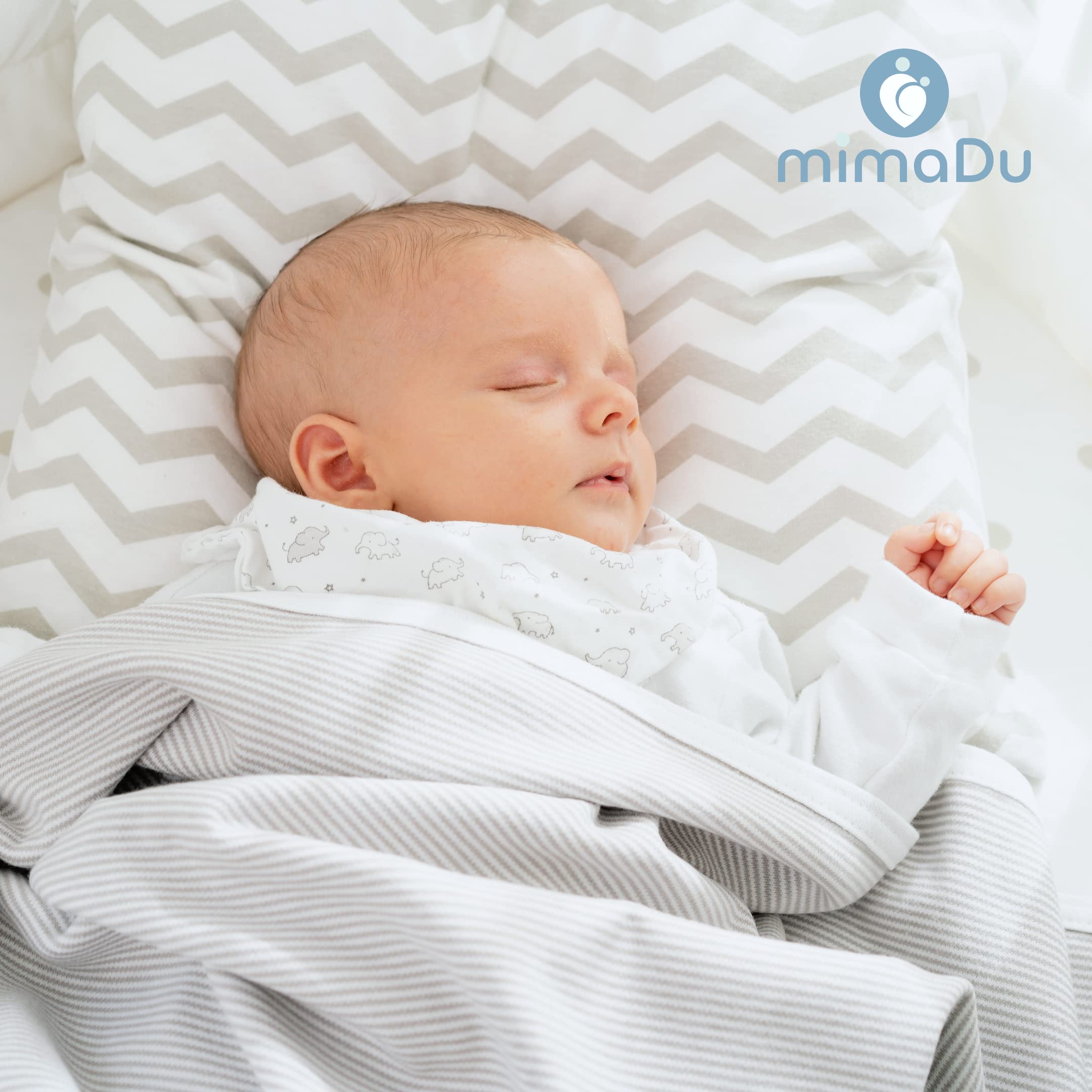 mimaDu - Premium Babydecke 100% Oeko-TEX gekämmte Baumwolle - Baby Baumwolldecke ideal als Kuscheldecke für Junge & Mädchen - Winter Baby Decke extra warm, weich & atmungsaktiv 80x100cm (Grau/Weiß)
