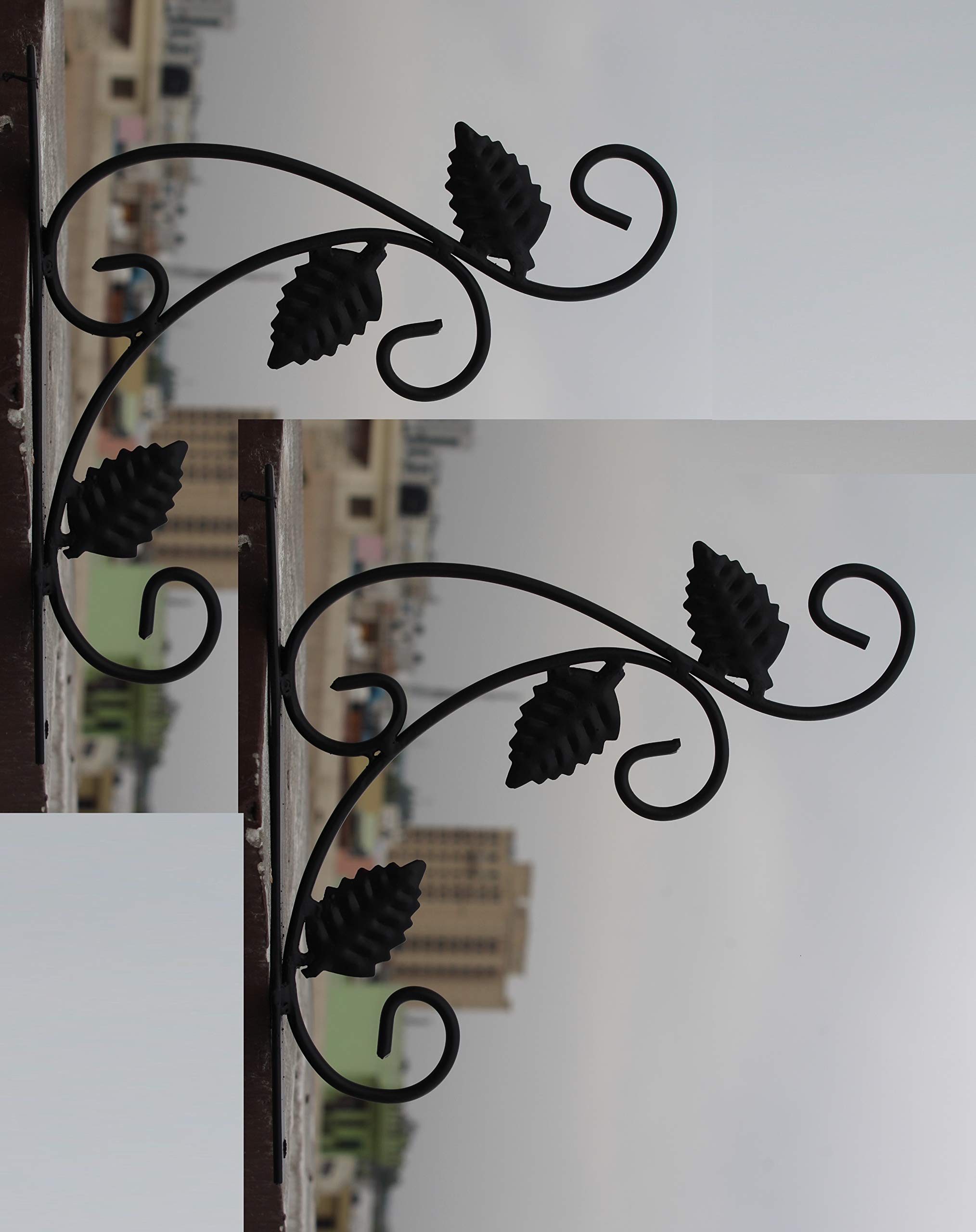 Wrought and Cast Iron Leaf Design L Wall Bracket (Set of 2) (27x27x03cm, Black)-image-10