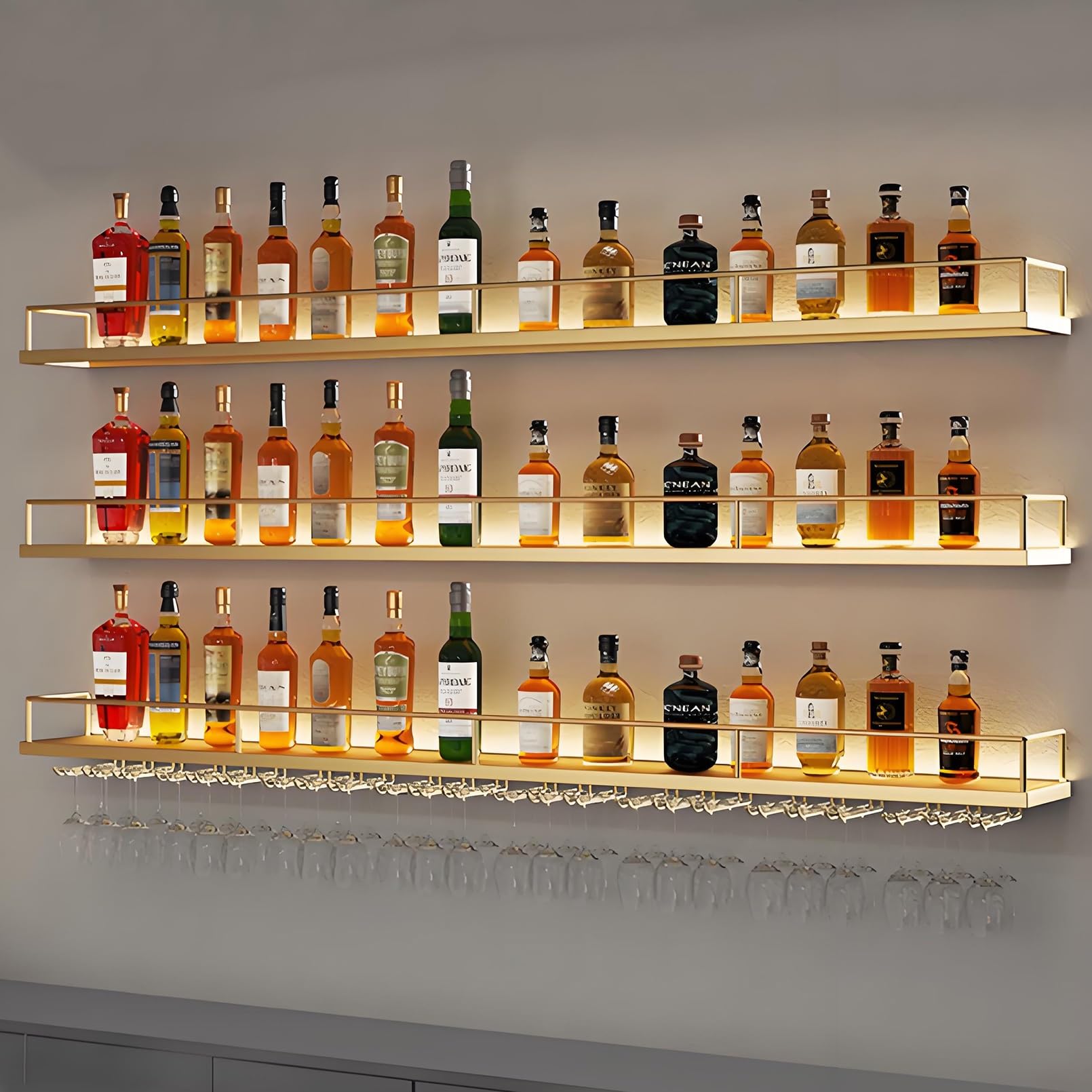 Casier à vin mural pour gagner de la place avec présentoir LED en fer