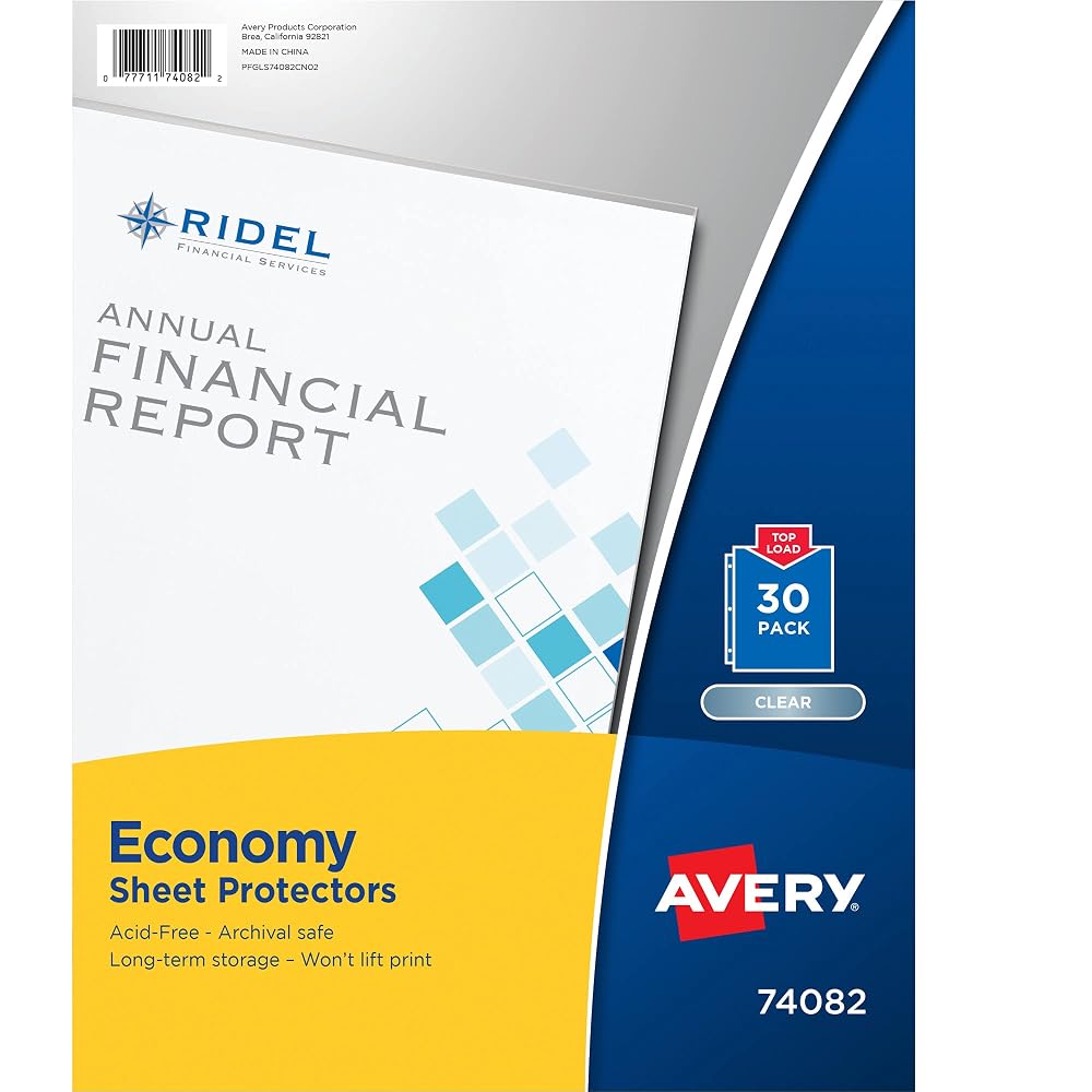 Avery Clear Economy Sheet Protectors, Top Load, 30 Document Protectors (74082)