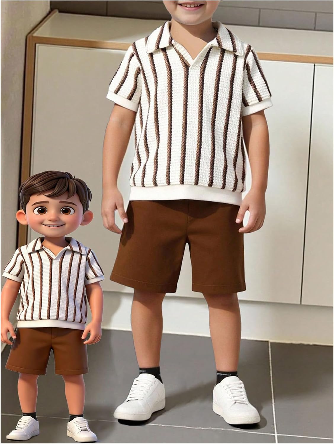 GORGLITTER Boy's 2 Piece Outfit Summer Striped Short Sleeve Shirt & Shorts