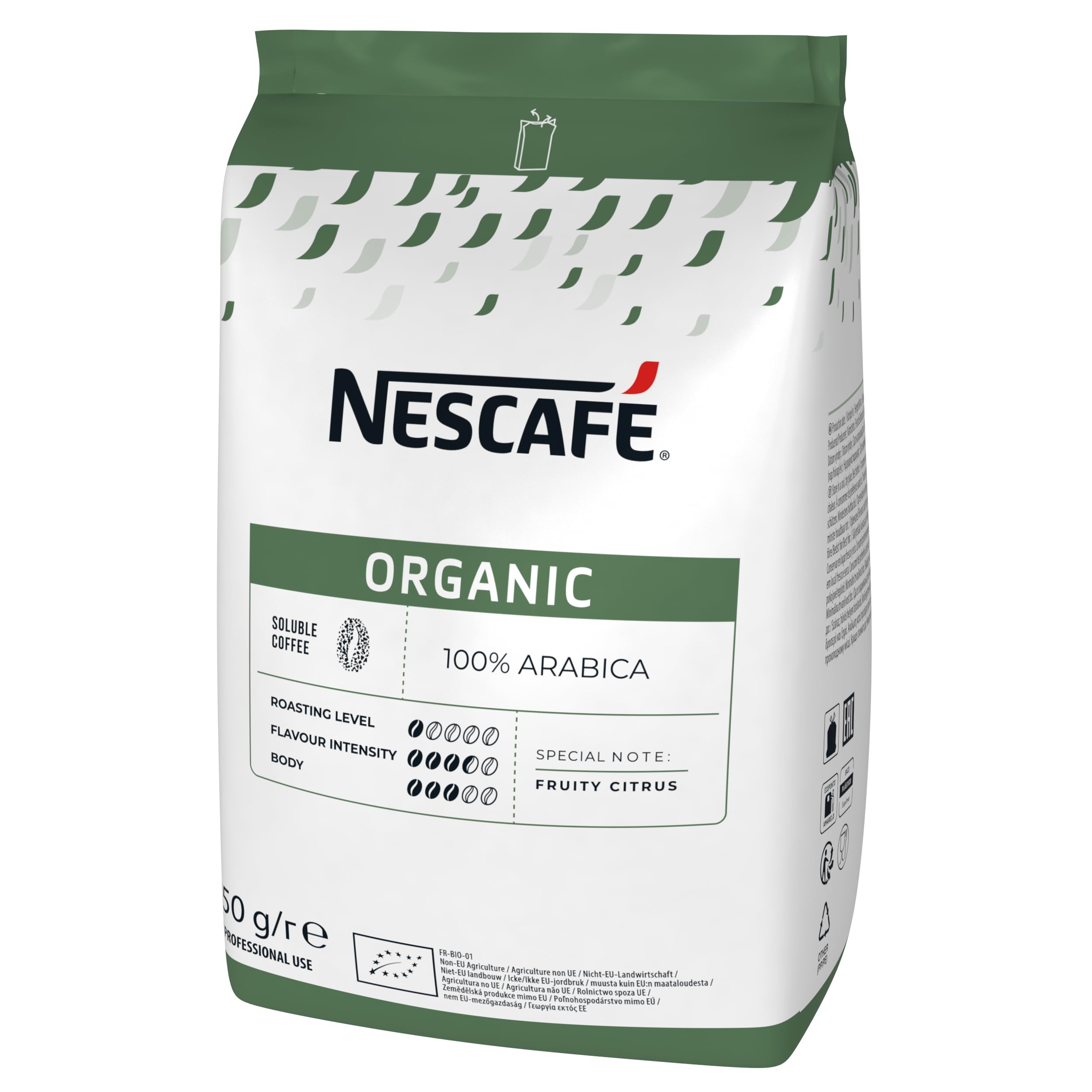 NESCAFÉ Organic Bio - Café Soluble Biologique 100% Arabica - En Poudre - Notes Fruitées, Agrumes - Certifié AB - Approvisionnement 100% plus Responsable - Sachet de 250 g