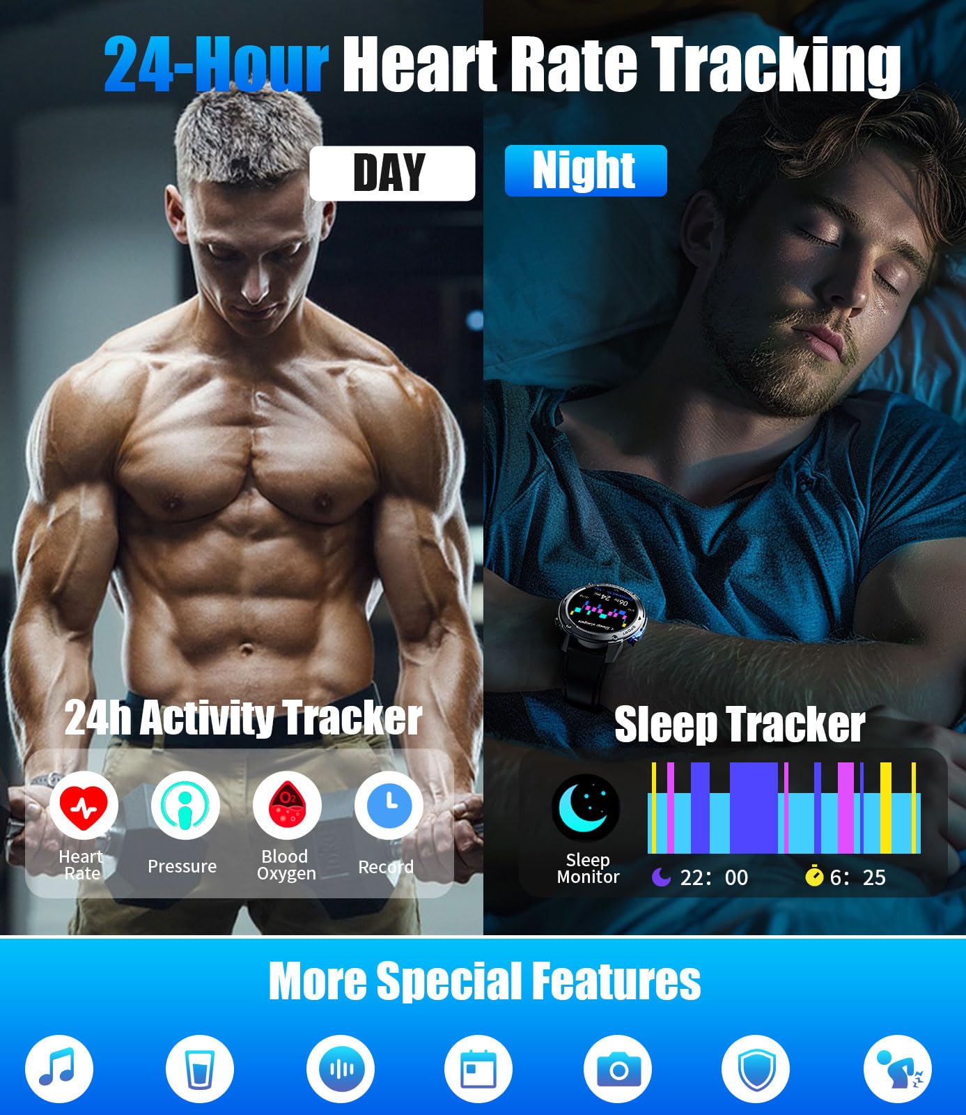 KOSPET Militaire slimme horloges voor mannen, 5ATM waterdicht, 170 sportmodi, fitnesshorloge met hartslag/SpO2/slaapmonitor, AI Voice Assistant, 1,96 inch AMOLED smartwatch voor Android en iOS