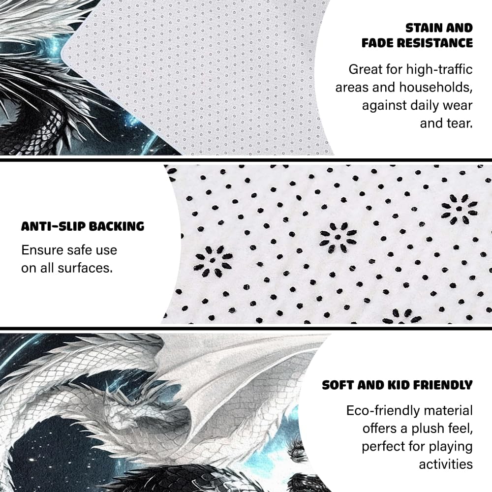 Customized Dragon Rug, Fire and Ice Beautiful Contrast Dragon Themed Area Rug, Animal Washable Throw Rug for Bedroom Living Room Kids Room Entryway Non-Slip Bath Mat-Dragon Lovers (DRAGON-08)