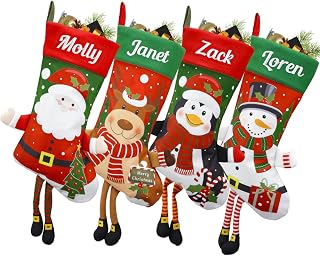 Personalized Christmas Stocking - Customized Embroidered Name, Large 18" 3D Design - Perfect Family Xmas Stockings for Kids and Christmas Holiday Decoration (1 pcs)
