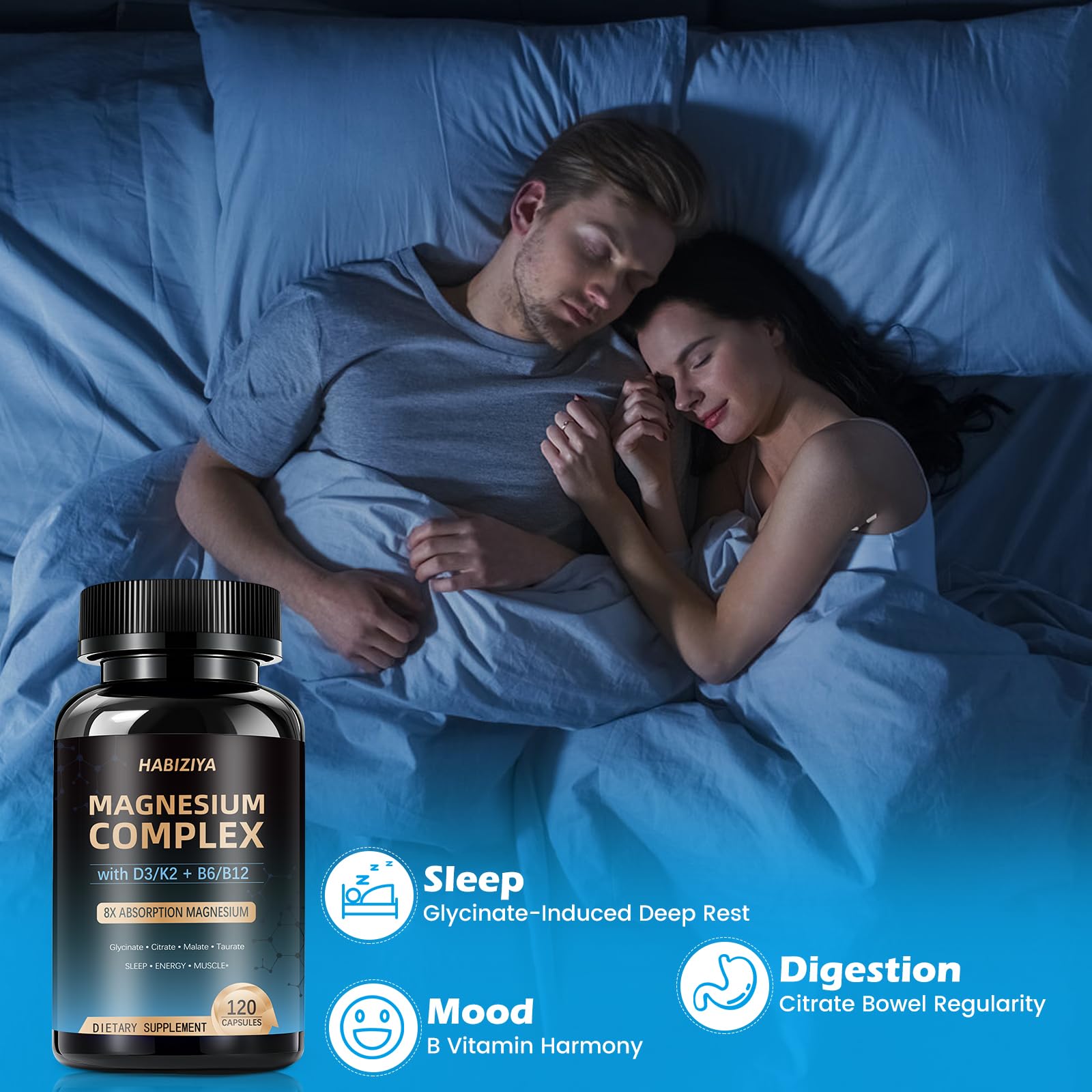Magnesium Complex Supplement 600mg with with D3 K2 MK7 & B Vitamins High Absorption Capsules with Glycinate, Citrate & Malate,Taurate Relaxation,Muscle,Heart Support, Vegan 120 Capsules — Amazon image 4