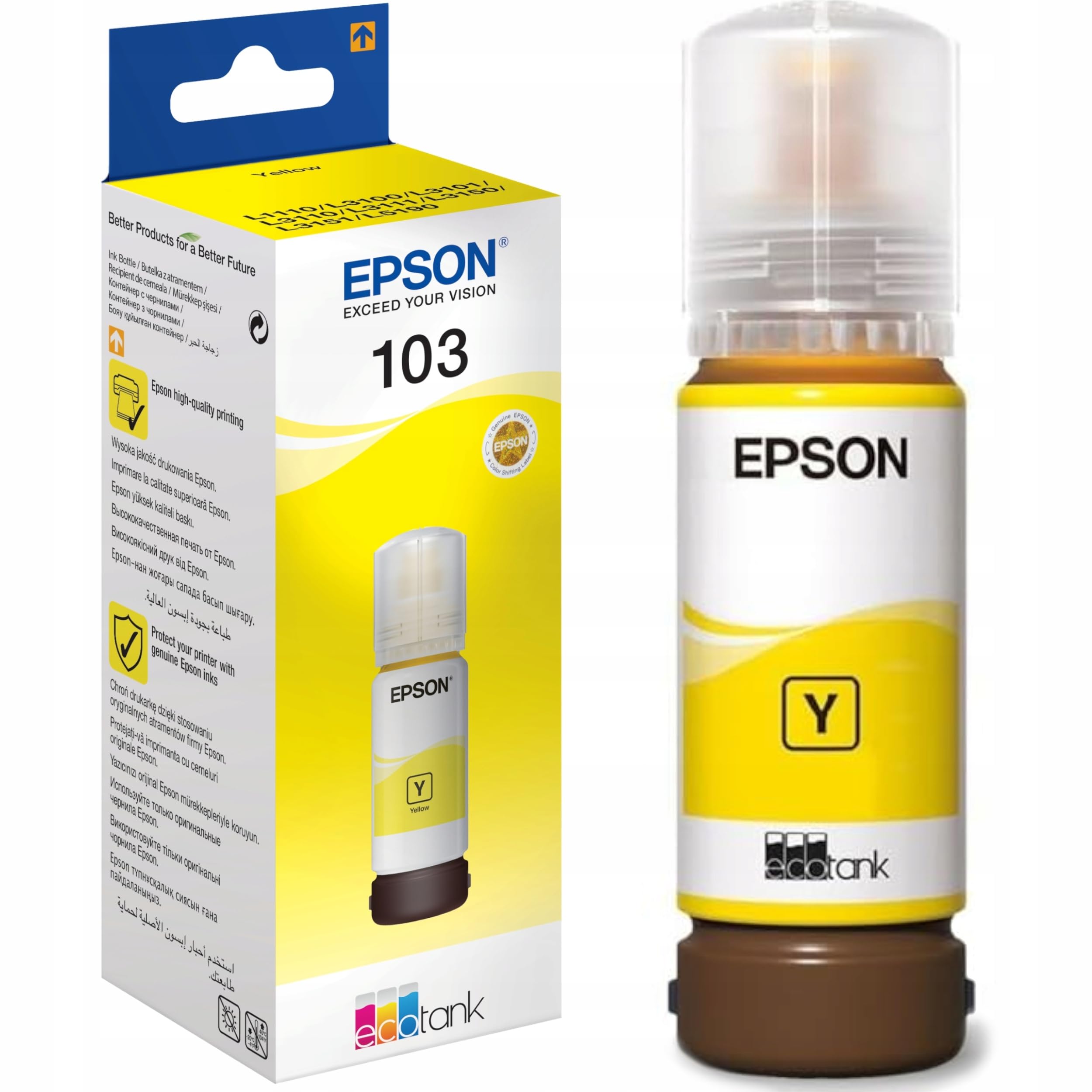 Epson 103 Ecotank Ink Bottle, Yellow For Printer Refill, 65Ml, One Size