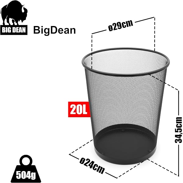 BigDean Papierkorb Büro Mülleimer schwarz 34cm hoch 20L Draht - Mülleimer Büro Trash Can Papiermülleimer Abfalleimer Mülleimer Trash Bin - 3