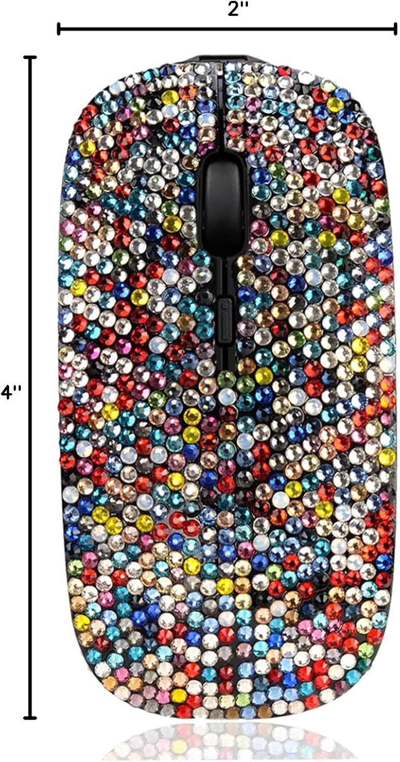 Bling Dazzle Jeweled Rhinestone Crystal Slim Wireless Mouse for Computers and Laptops,700mAh Rechargeale & Noiseless - Colorful