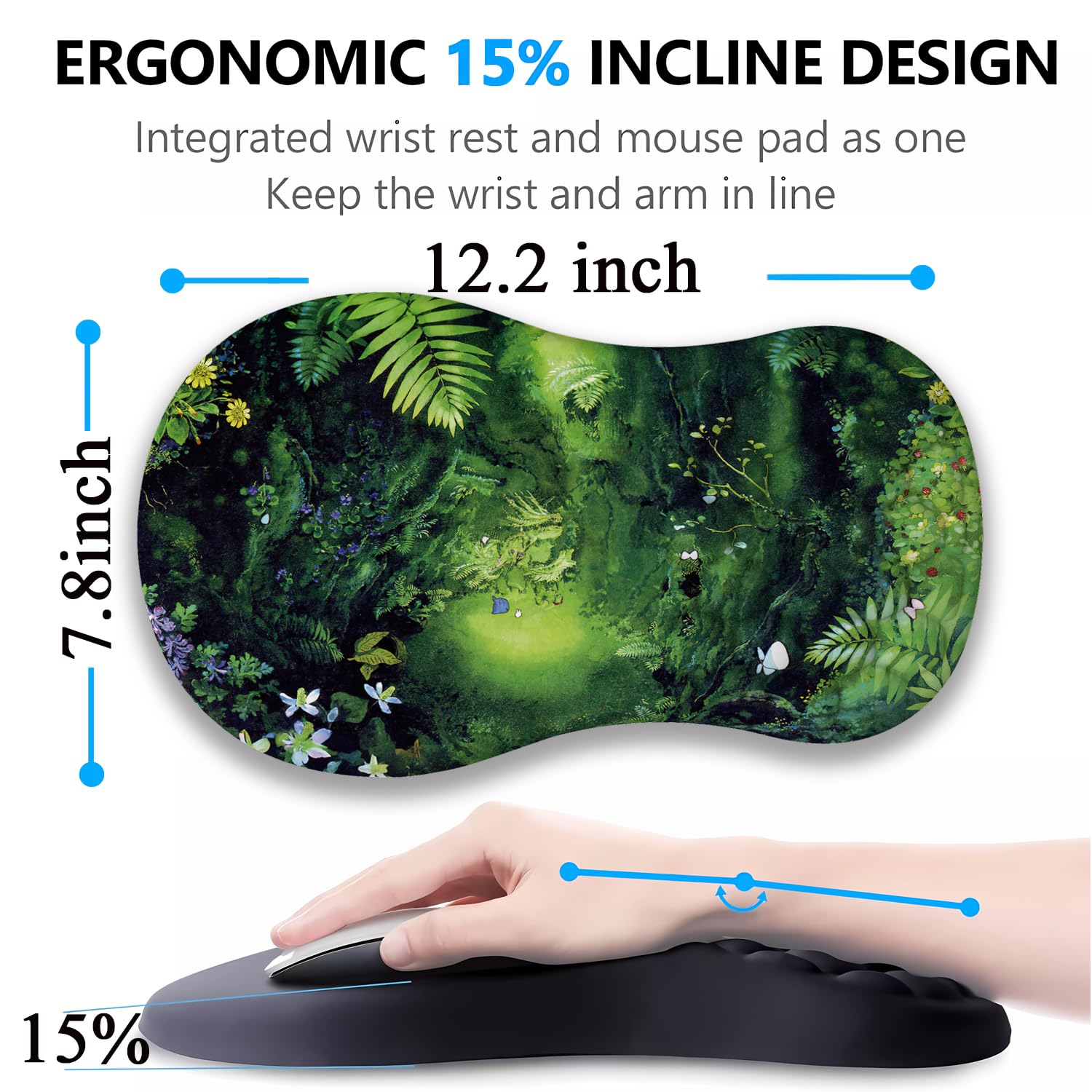 Bonita alfombrilla ergonómica para mouse verde con espuma viscoelástica, diseño de plantas verdes de anime Kawaii, soporte de muñeca, decoración de escritorio, oficina, para niña, reposamuñecas para