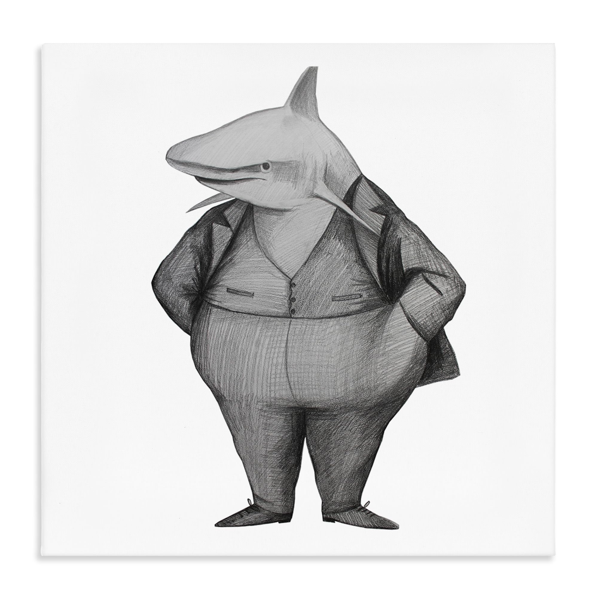 Stupell Industries Unframed Shark In Suit Drawing Humor, 24 X 24 Inch Canvas Wall Art