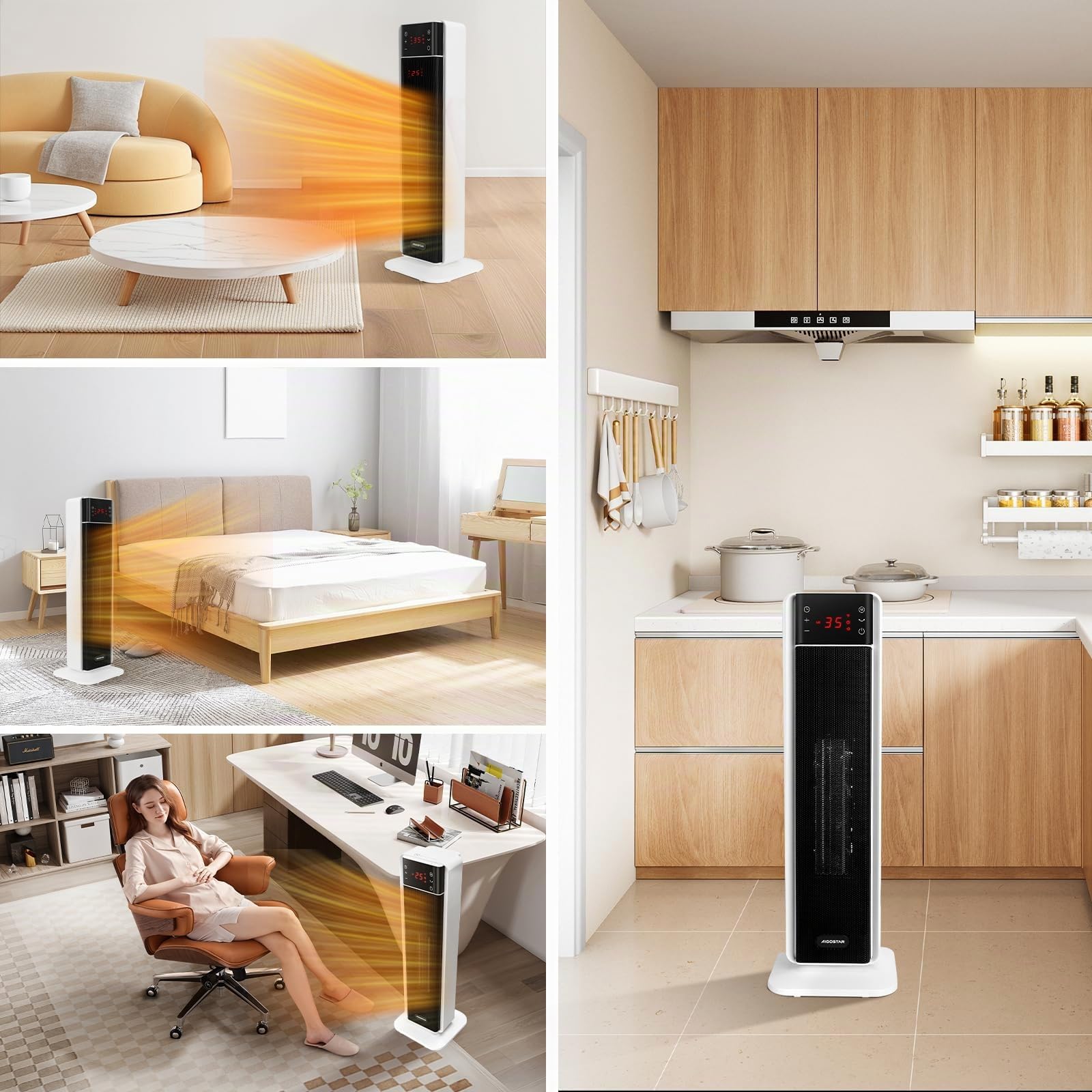 Aigostar Leiser Keramik Heizlüfter mit Thermostat, Fernbedienung, ECO-Modus | 2000W PTC Energiesparend Elektroheizung, 70° Oszillation, Überhitzungs- & Kippschutz, 24h Timer, Heaters for Room, 2 Stück