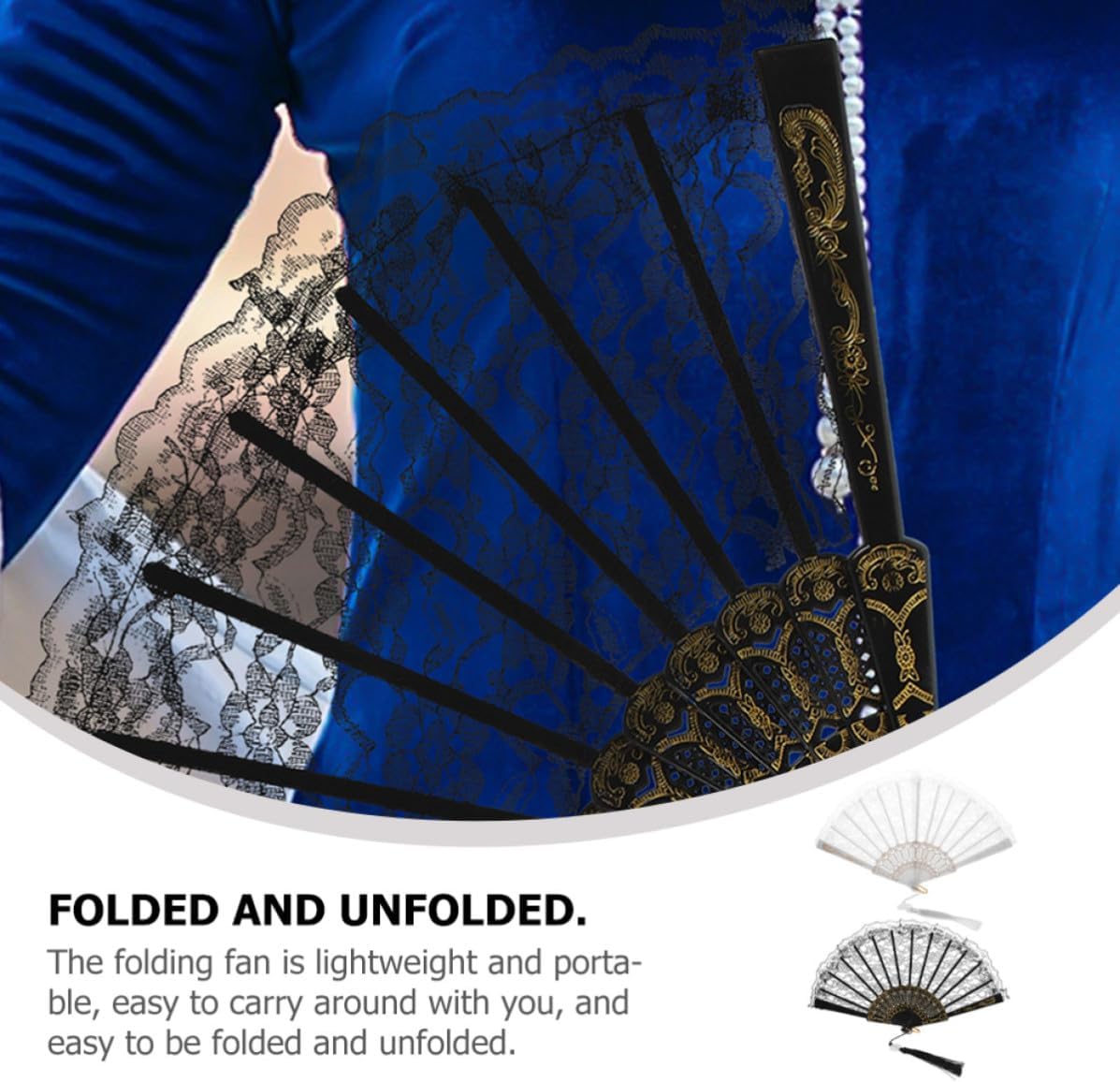 YARNOW 2pcs Vintage Lace Folding Fans for Women, Portable and Foldable Hand Held Fans with Tassel, Elegant Decorative Accessories for Wedding and Summer Travel