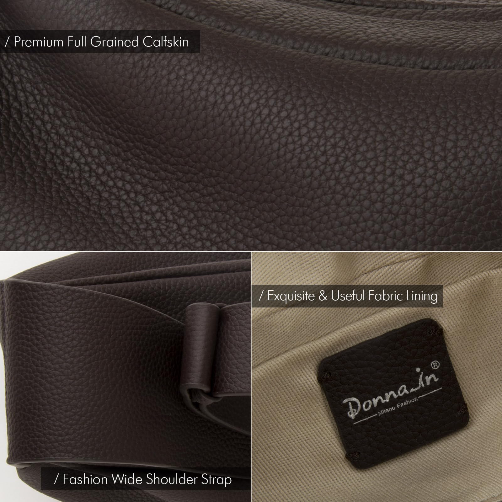 DONNAIN Torby na ramię z prawdziwej skóry crossbody damskie, minimalistyczny styl, na co dzień, torby na klatkę piersiową z szerokim paskiem
