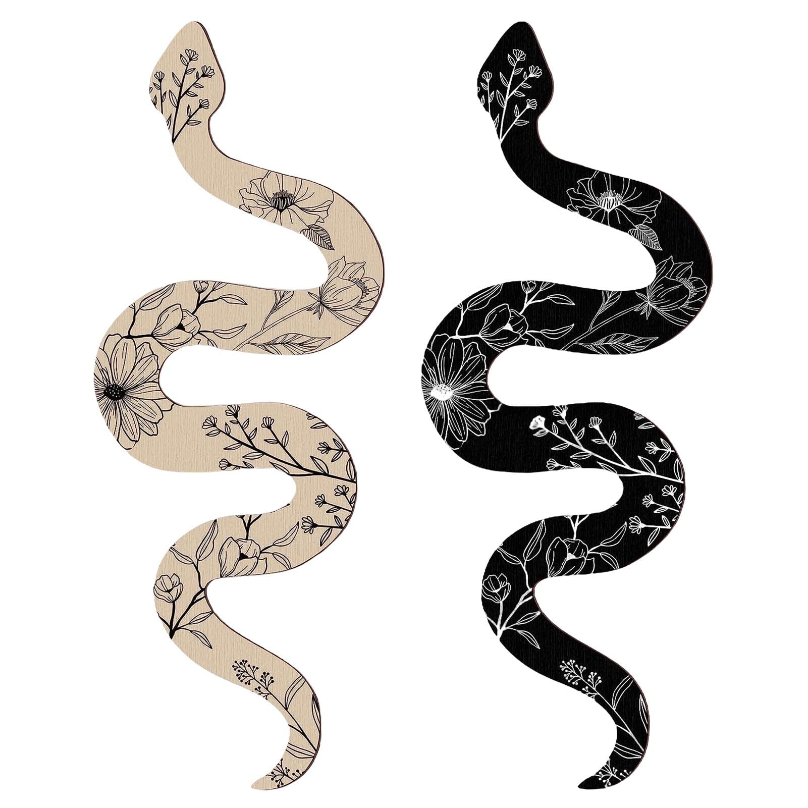 Lam-lord 2 Pieces Snake Wall Decor Black Boho Witchy Cute Wooden Snake Decor Natural Aesthetic Witchy Desk Decor Altar Decor Frame Wall Hanging Boho Wall Art for Apartment Bedroom Bathroom