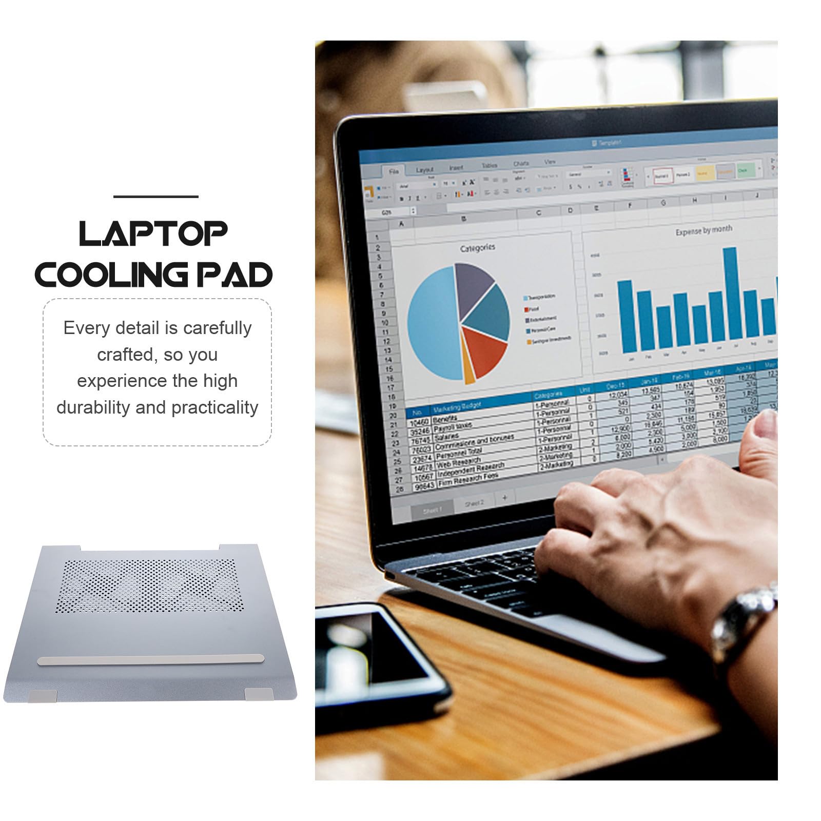 DECHOUS Base de Refrigeración y Aleación de Aluminio para Portátil Ventilador LED Soporte Ergonómico para Portátil Fresco y Cómodo, Adecuado para Fiesta Verano