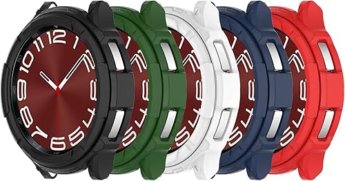 Funda compatible con Samsung Galaxy Watch 6 Classic de 1.73 pulgadas y 1.77 pulgadas, carcasa de borde completo con anillo de bisel protector para